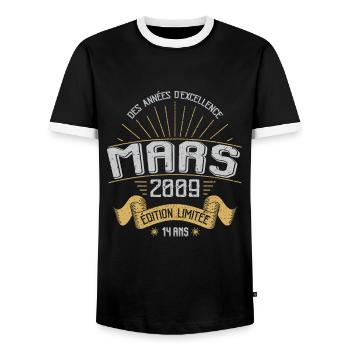 Mars 2009 14 Ans Anniversaire Vintage Idée Cadeau - T-shirt contrasté Homme - noir/blanc - Devant - AI Model Female 172 light (172cm) & AI Model Male 178 light (178cm)