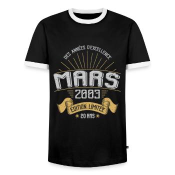 Mars 2003 20 Ans Anniversaire Vintage Idée Cadeau - T-shirt contrasté Homme - noir/blanc - Devant - AI Model Female 172 light (172cm) & AI Model Male 178 light (178cm)