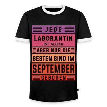 Chemiker Geburtstag September geboren Laborantin - Männer Kontrast-T-Shirt - Schwarz/Weiß - Vorne - AI Model Female 172 light (172cm) & AI Model Male 178 light (178cm)