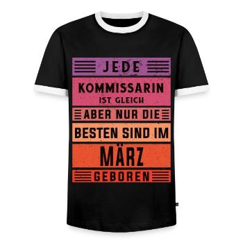 Polizist Geburtstag März geboren Kommissarin - Männer Kontrast-T-Shirt - Schwarz/Weiß - Vorne - AI Model Female 172 light (172cm) & AI Model Male 178 light (178cm)