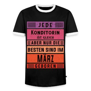 Bäcker Geburtstag März geboren Konditorin - Männer Kontrast-T-Shirt - Schwarz/Weiß - Vorne - AI Model Female 172 light (172cm) & AI Model Male 178 light (178cm)