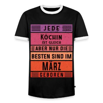 Koch Geburtstag März geboren Hobby Köchin - Männer Kontrast-T-Shirt - Schwarz/Weiß - Vorne - AI Model Female 172 light (172cm) & AI Model Male 178 light (178cm)
