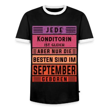 Bäcker Geburtstag September geboren Konditorin - Männer Kontrast-T-Shirt - Schwarz/Weiß - Vorne - AI Model Female 172 light (172cm) & AI Model Male 178 light (178cm)
