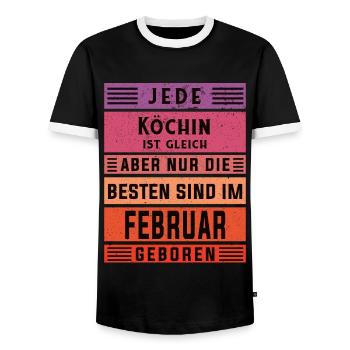 Koch Geburtstag Februar geboren Hobby Köchin - Männer Kontrast-T-Shirt - Schwarz/Weiß - Vorne - AI Model Female 172 light (172cm) & AI Model Male 178 light (178cm)