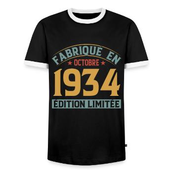 Fabriqué En Octobre 1934 Édition Limitée - T-shirt contrasté Homme - noir/blanc - Devant - AI Model Female 172 light (172cm) & AI Model Male 178 light (178cm)
