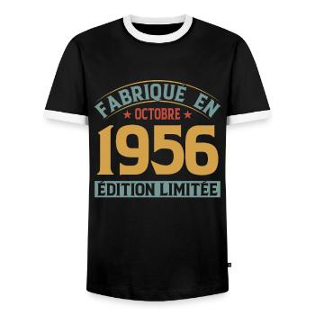 Fabriqué En Octobre 1956 Édition Limitée - T-shirt contrasté Homme - noir/blanc - Devant - AI Model Female 172 light (172cm) & AI Model Male 178 light (178cm)