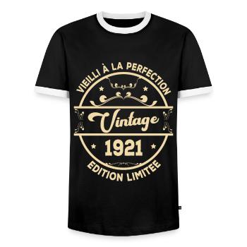 Vintage 1921 Idée Cadeau D Anniversaire Rétro 1921 - T-shirt contrasté Homme - noir/blanc - Devant - AI Model Female 172 light (172cm) & AI Model Male 178 light (178cm)