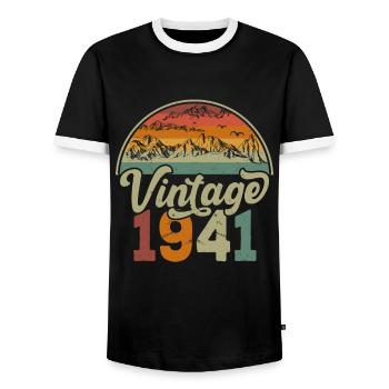 Jahrgang 1941 - Männer Kontrast-T-Shirt - Schwarz/Weiß - Vorne - AI Model Female 172 light (172cm) & AI Model Male 178 light (178cm)