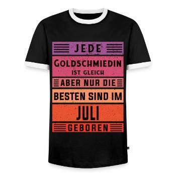 Juwelier Geburtstag Juli geboren Goldschmiedin - Männer Kontrast-T-Shirt - Schwarz/Weiß - Vorne - AI Model Female 172 light (172cm) & AI Model Male 178 light (178cm)