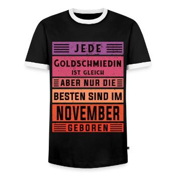 Juwelier Geburtstag November geboren Goldschmiedin - Männer Kontrast-T-Shirt - Schwarz/Weiß - Vorne - AI Model Female 172 light (172cm) & AI Model Male 178 light (178cm)