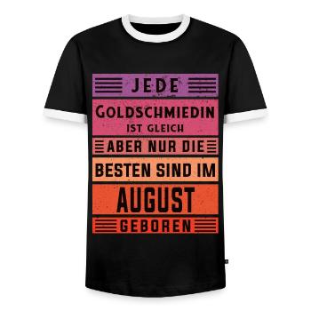 Juwelier Geburtstag August geboren Goldschmiedin - Männer Kontrast-T-Shirt - Schwarz/Weiß - Vorne - AI Model Female 172 light (172cm) & AI Model Male 178 light (178cm)