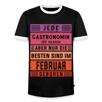 Restaurant Wirt Geburtstag Februar geboren - Männer Kontrast-T-Shirt - Schwarz/Weiß - Vorne - AI Model Female 172 light (172cm) & AI Model Male 178 light (178cm)