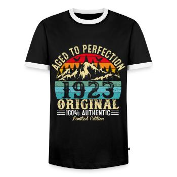Perfekt gealtert 1923 Original - Männer Kontrast-T-Shirt - Schwarz/Weiß - Vorne - AI Model Female 172 light (172cm) & AI Model Male 178 light (178cm)