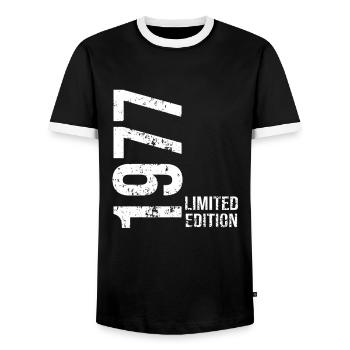1977 Limited Edition - Men's Ringer Shirt - black/white - Front - AI Model Female 172 light (172cm) & AI Model Male 178 light (178cm)