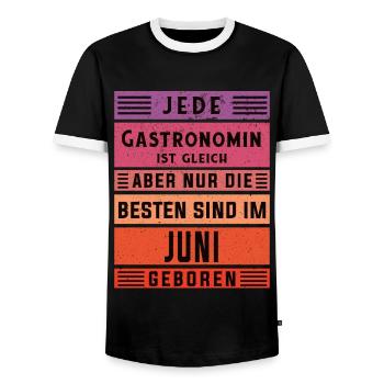Restaurant Wirt Geburtstag Juni geboren - Männer Kontrast-T-Shirt - Schwarz/Weiß - Vorne - AI Model Female 172 light (172cm) & AI Model Male 178 light (178cm)