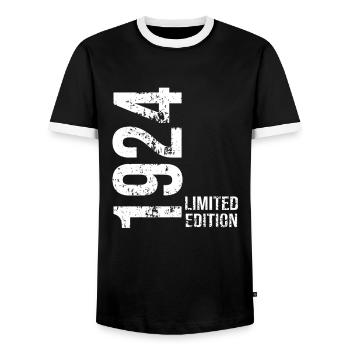 Limited edition of 1924 - Men's Ringer Shirt - black/white - Front - AI Model Female 172 light (172cm) & AI Model Male 178 light (178cm)