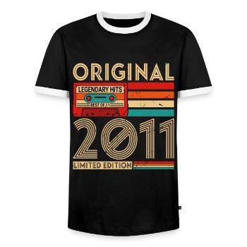 Original Vintage Geburtstag Geschenkidee 2011 - Männer Kontrast-T-Shirt - Schwarz/Weiß - Vorne - AI Model Female 172 light (172cm) & AI Model Male 178 light (178cm)