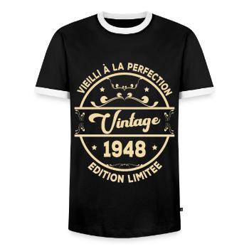 Vintage 1948 Idée Cadeau D Anniversaire Rétro 1948 - T-shirt contrasté Homme - noir/blanc - Devant - AI Model Female 172 light (172cm) & AI Model Male 178 light (178cm)