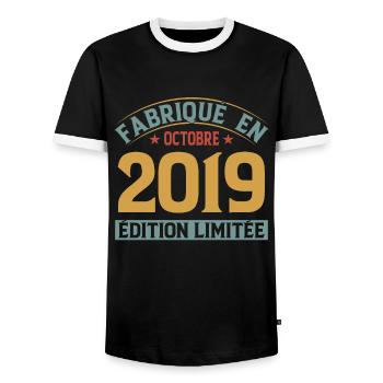 Hergestellt im Oktober 2019 limitierte Auflage - Männer Kontrast-T-Shirt - Schwarz/Weiß - Vorne - AI Model Female 172 light (172cm) & AI Model Male 178 light (178cm)