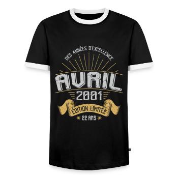 April 2001 22 Years Anniversary Vintage Gift Idea - Men's Ringer Shirt - black/white - Front - AI Model Female 172 light (172cm) & AI Model Male 178 light (178cm)