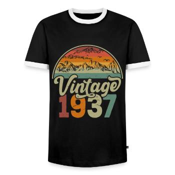 Vintage 1937 - Men's Ringer Shirt - black/white - Front - AI Model Female 172 light (172cm) & AI Model Male 178 light (178cm)