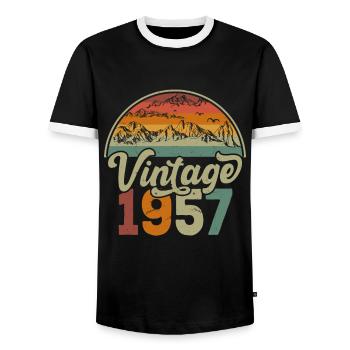 Vintage 1957 - Men's Ringer Shirt - black/white - Front - AI Model Female 172 light (172cm) & AI Model Male 178 light (178cm)