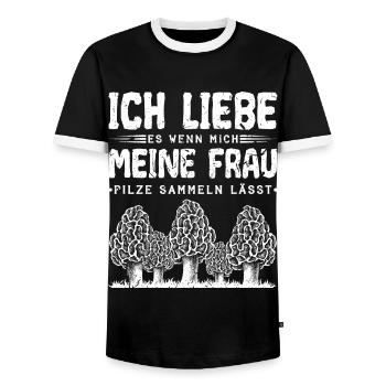 Pilzsammler Spruch Lustig Pilz - Männer Kontrast-T-Shirt - Schwarz/Weiß - Vorne - AI Model Female 172 light (172cm) & AI Model Male 178 light (178cm)