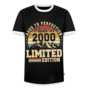 Vieilli À La Perfection Fabriqué En 2000 - T-shirt contrasté Homme - noir/blanc - Devant - AI Model Female 172 light (172cm) & AI Model Male 178 light (178cm)