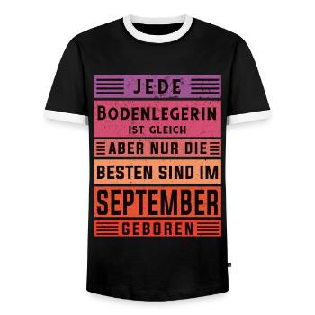 Parkett-Teppich Geburtstag September geboren - Männer Kontrast-T-Shirt - Schwarz/Weiß - Vorne - AI Model Female 172 light (172cm) & AI Model Male 178 light (178cm)