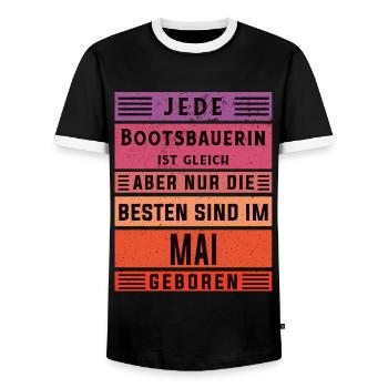 Schiffbauer Geburtstag Mai geboren Bootsbauerin - Männer Kontrast-T-Shirt - Schwarz/Weiß - Vorne - AI Model Female 172 light (172cm) & AI Model Male 178 light (178cm)