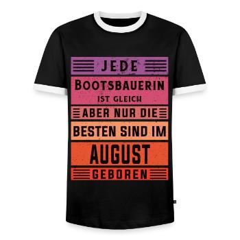 Schiffbauer Geburtstag August geboren Bootsbauerin - Männer Kontrast-T-Shirt - Schwarz/Weiß - Vorne - AI Model Female 172 light (172cm) & AI Model Male 178 light (178cm)