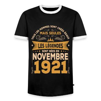 Les Légendes Sont Nées En Novembre 1921 - T-shirt contrasté Homme - noir/blanc - Devant - AI Model Female 172 light (172cm) & AI Model Male 178 light (178cm)