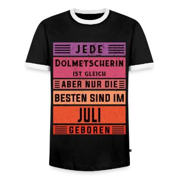 Übersetzer Geburtstag Juli geboren Dolmetscherin - Männer Kontrast-T-Shirt - Schwarz/Weiß - Vorne - AI Model Female 172 light (172cm) & AI Model Male 178 light (178cm)