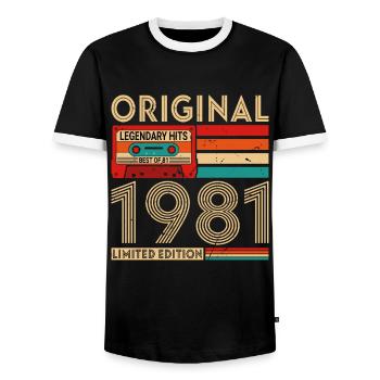 Original Legendary Hits Best of 1981 - Männer Kontrast-T-Shirt - Schwarz/Weiß - Vorne - AI Model Female 172 light (172cm) & AI Model Male 178 light (178cm)