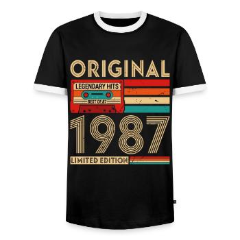 Original legendary hits Best of 1987 - Men's Ringer Shirt - black/white - Front - AI Model Female 172 light (172cm) & AI Model Male 178 light (178cm)