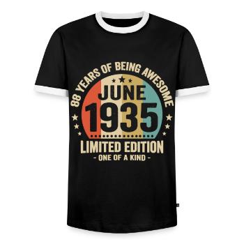 June 1935 88 years old birthday vintage gift idea - Men's Ringer Shirt - black/white - Front - AI Model Female 172 light (172cm) & AI Model Male 178 light (178cm)