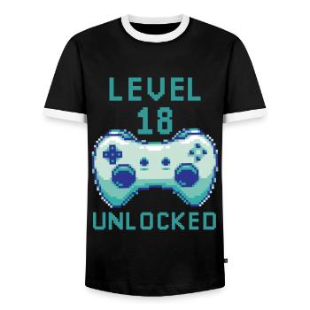 Level 18 unlocked Headphones for Gamer Quotes - Men's Ringer Shirt - black/white - Front - AI Model Female 172 light (172cm) & AI Model Male 178 light (178cm)