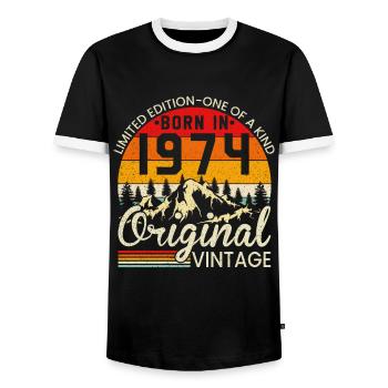 Unique En Son Genre Né En 1974 Millésime Original - T-shirt contrasté Homme - noir/blanc - Devant - AI Model Female 172 light (172cm) & AI Model Male 178 light (178cm)