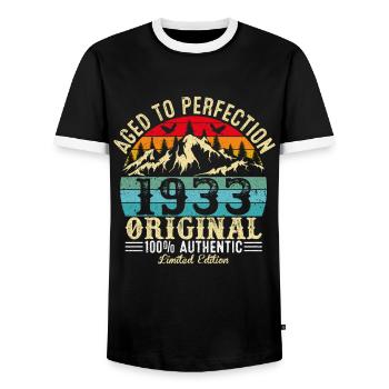 Aged to perfection 1933 original - Men's Ringer Shirt - black/white - Front - AI Model Female 172 light (172cm) & AI Model Male 178 light (178cm)