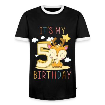 Children Birthday Boys Girls 5 years Fawn - Men's Ringer Shirt - black/white - Front - AI Model Female 172 light (172cm) & AI Model Male 178 light (178cm)
