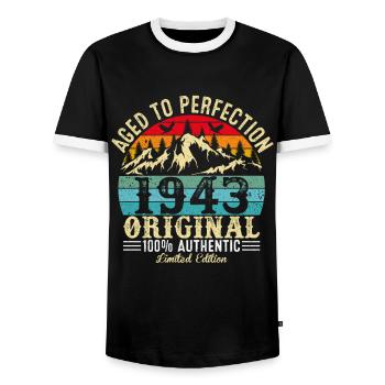 Aged to perfection 1943 original - Men's Ringer Shirt - black/white - Front - AI Model Female 172 light (172cm) & AI Model Male 178 light (178cm)