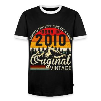 Einzigartig in seiner Art geboren im Jahr 2010 Original Jahrgang - Männer Kontrast-T-Shirt - Schwarz/Weiß - Vorne - AI Model Female 172 light (172cm) & AI Model Male 178 light (178cm)