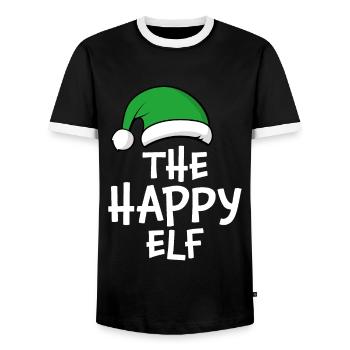 The Happy Elf - Men's Ringer Shirt - black/white - Front - AI Model Female 172 light (172cm) & AI Model Male 178 light (178cm)