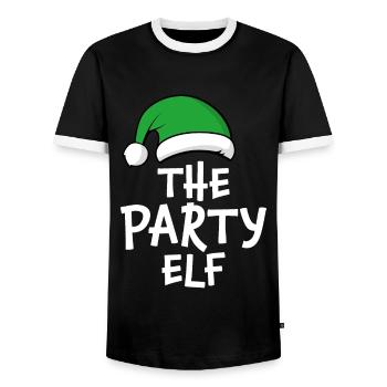 The Party Elf - Men's Ringer Shirt - black/white - Front - AI Model Female 172 light (172cm) & AI Model Male 178 light (178cm)