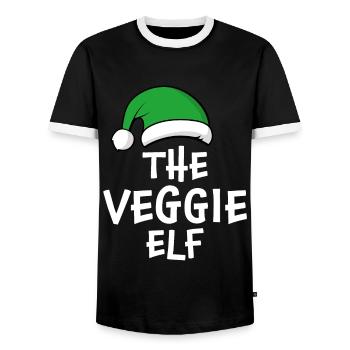 The Veggie Elf - Men's Ringer Shirt - black/white - Front - AI Model Female 172 light (172cm) & AI Model Male 178 light (178cm)