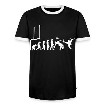 Football Player Rugby Ball Football Game Evolution - Men's Ringer Shirt - black/white - Front - AI Model Female 172 light (172cm) & AI Model Male 178 light (178cm)