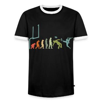 Football player Rugby-ball Football-Game Evolution - Men's Ringer Shirt - black/white - Front - AI Model Female 172 light (172cm) & AI Model Male 178 light (178cm)