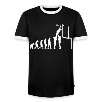 Football player Rugby-ball Football-Game Evolution - Men's Ringer Shirt - black/white - Front - AI Model Female 172 light (172cm) & AI Model Male 178 light (178cm)