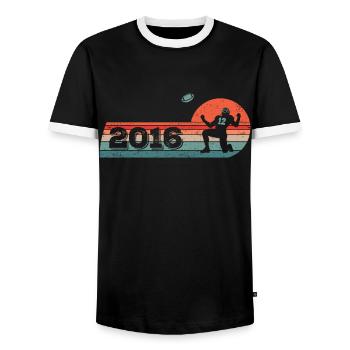 American Football Player Year 2016 Birthday - Men's Ringer Shirt - black/white - Front - AI Model Female 172 light (172cm) & AI Model Male 178 light (178cm)