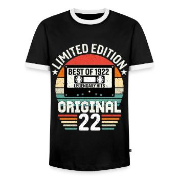 Limited edition of the best of the 1922 original - Men's Ringer Shirt - black/white - Front - AI Model Female 172 light (172cm) & AI Model Male 178 light (178cm)